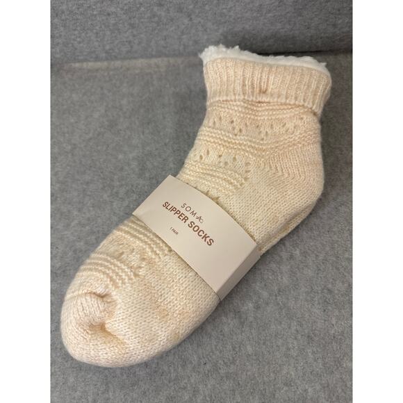 Soma Cable Knit Sherpained Sweater Slipper Super Socks Ivory Cream One Size NWT - Picture 2 of 7